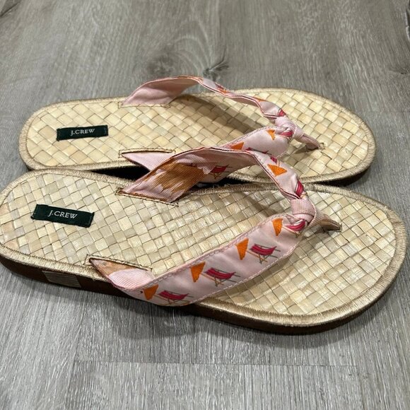 J. Crew Bamboo Pink Cream Beach Summer Flip Flops Women's Size 7 - Picture 3 of 6
